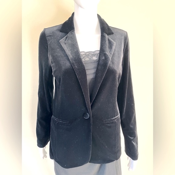 Tahari soft and shiny velvet blazer jacket single button closure pockets US M - Picture 1 of 16